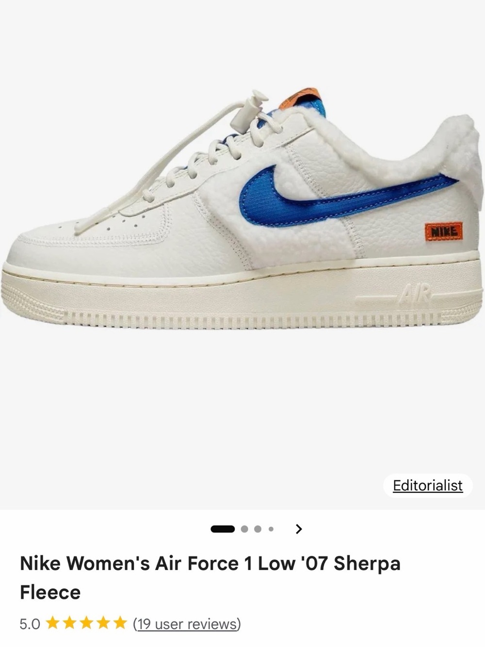 Nike Women's Air Force 1 Low '07 Sherpa Fleece - White/Blue - NWT size 9